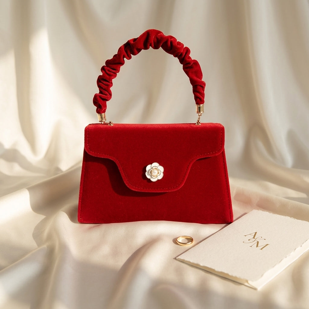 Pochette de mariage en velours rouge élégante - Raffaella