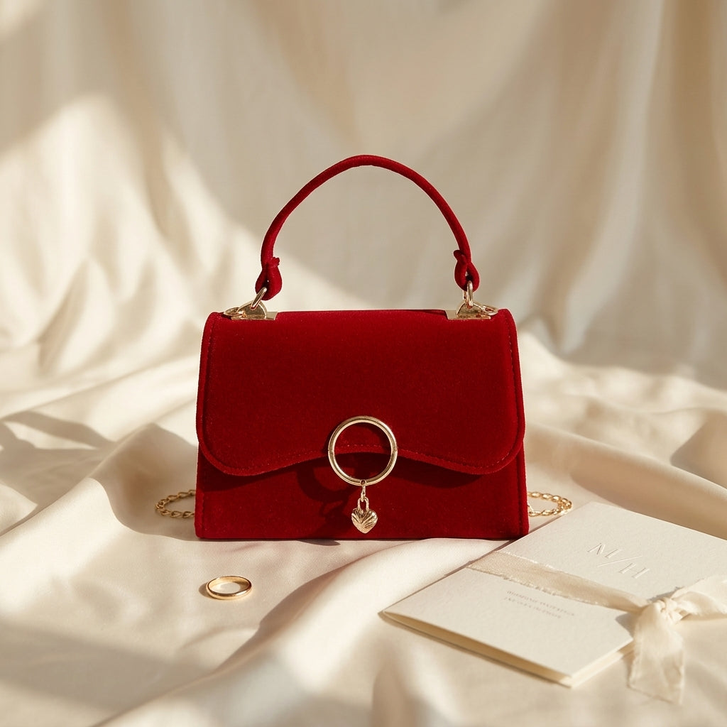 Pochette de mariage en velours rouge élégante - Raffaella