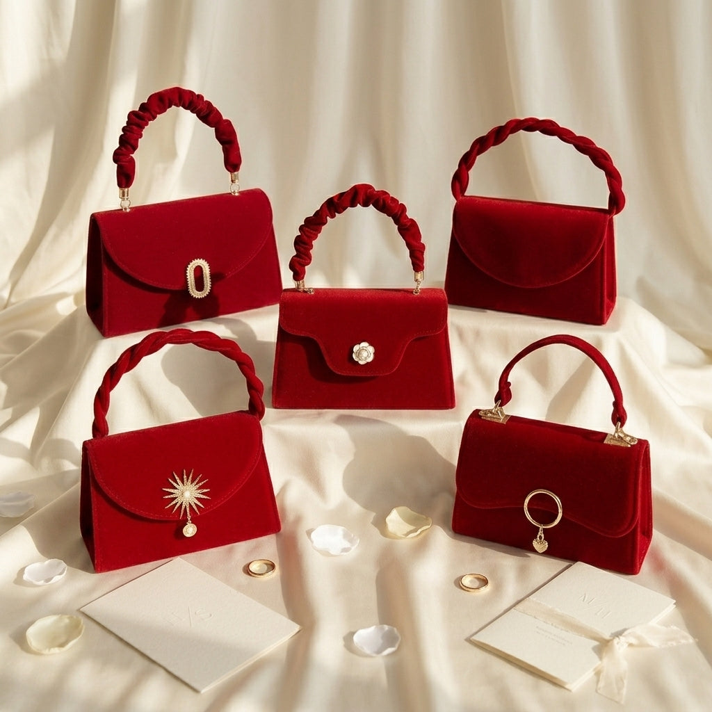 Pochette de mariage en velours rouge élégante - Raffaella