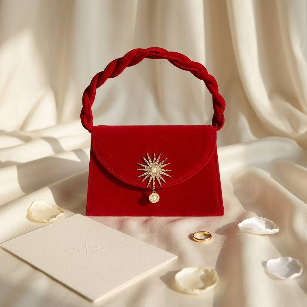 Pochette de mariage en velours rouge élégante - Raffaella