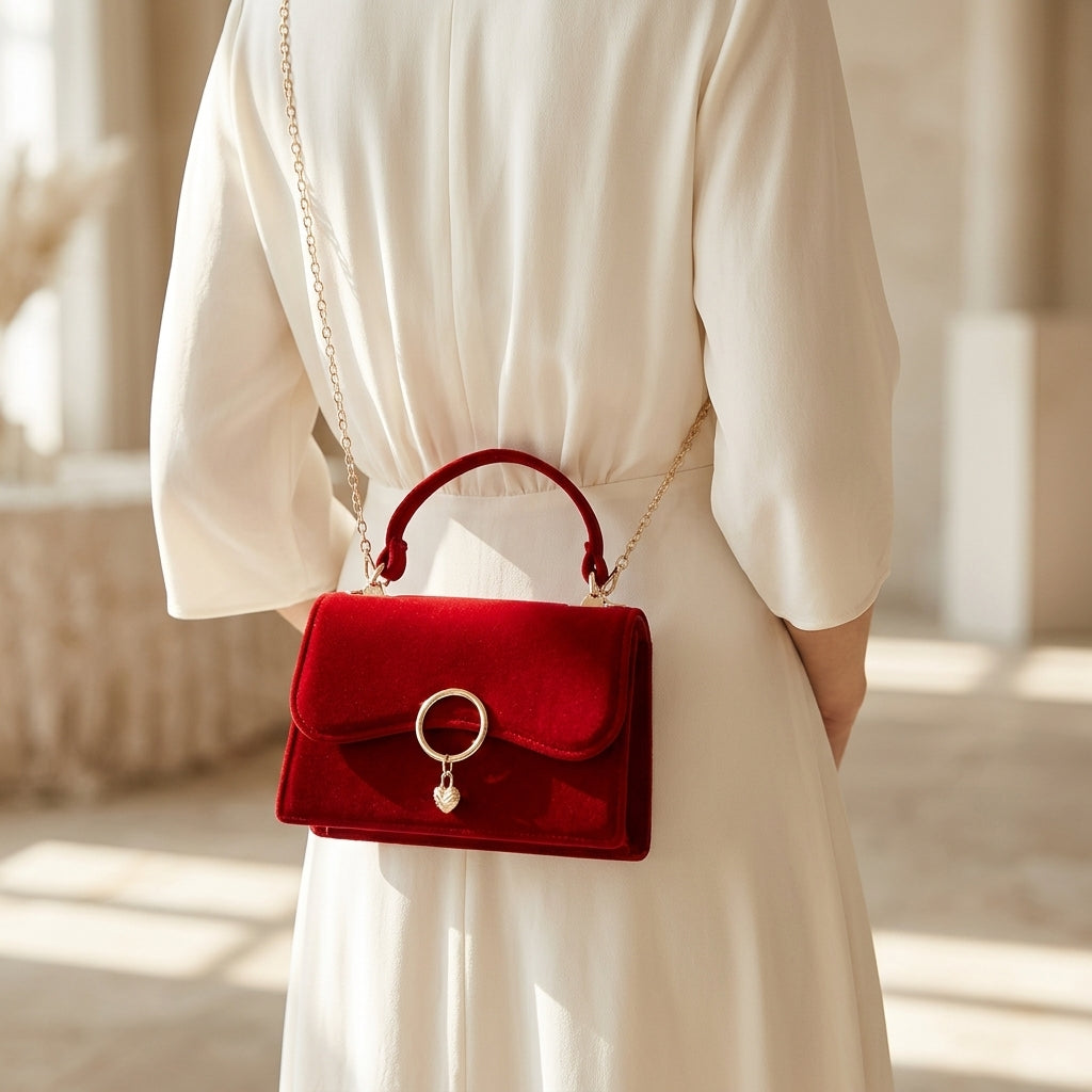Pochette de mariage en velours rouge élégante - Raffaella