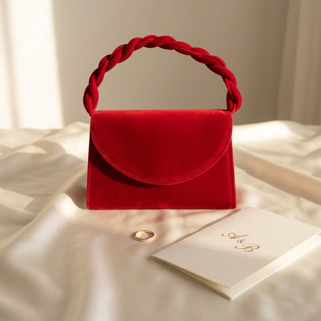 Pochette de mariage en velours rouge élégante - Raffaella