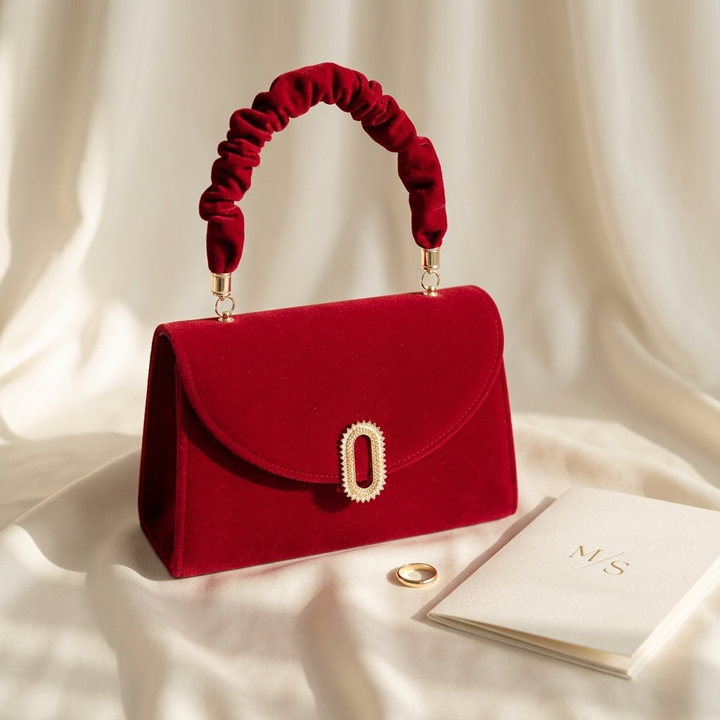 Pochette de mariage en velours rouge élégante - Raffaella