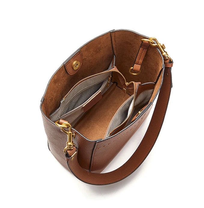 Sac à main bandoulière cuir de vache véritable seau authentique - Rosa - Maison Elvira