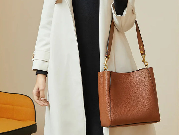 Sac à main bandoulière cuir de vache véritable seau authentique - Rosa - Maison Elvira