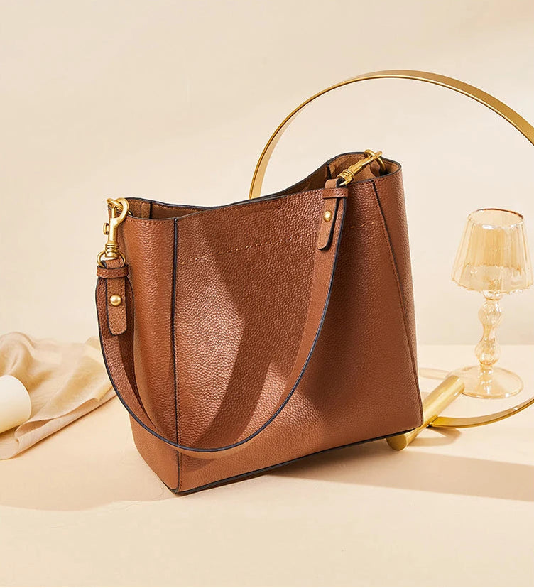 Sac à main bandoulière cuir de vache véritable seau authentique - Rosa - Maison Elvira