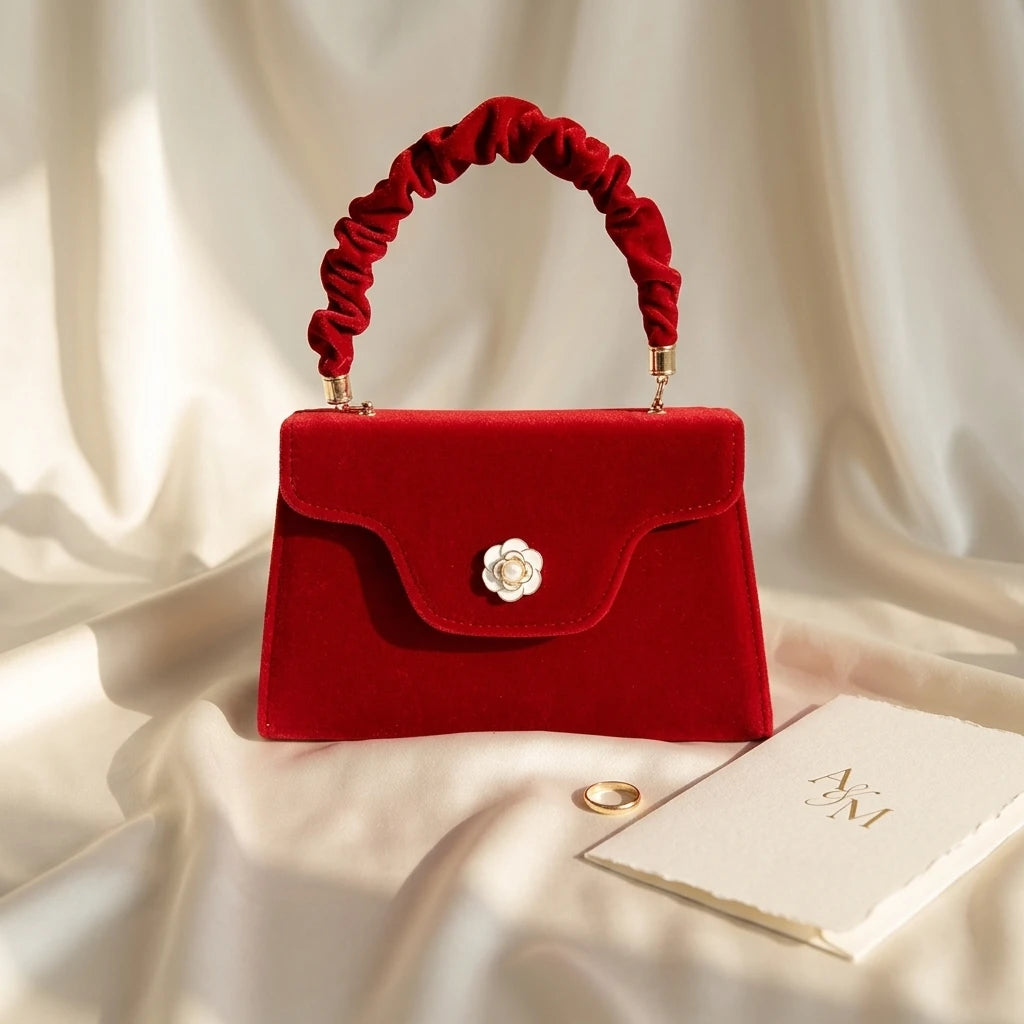 Pochette de mariage en velours rouge élégante - Raffaella