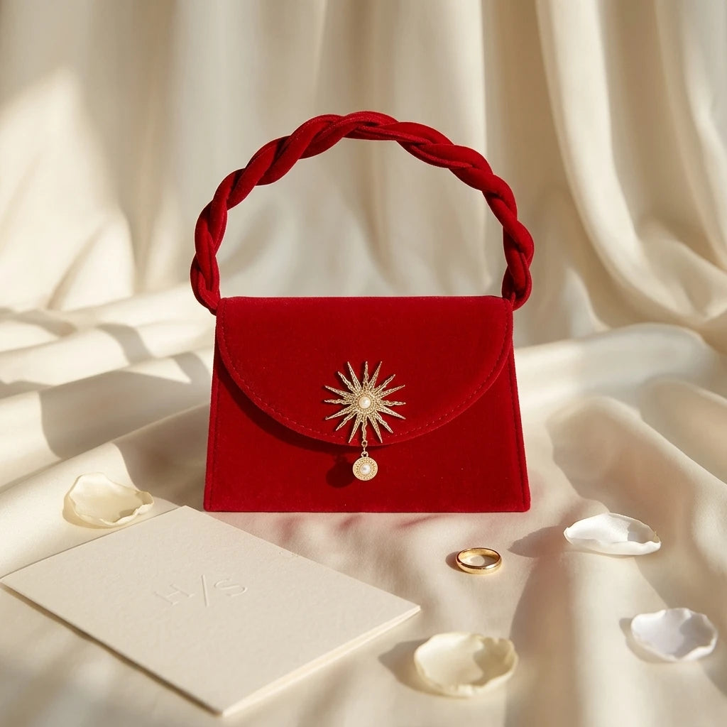 Pochette de mariage en velours rouge élégante - Raffaella
