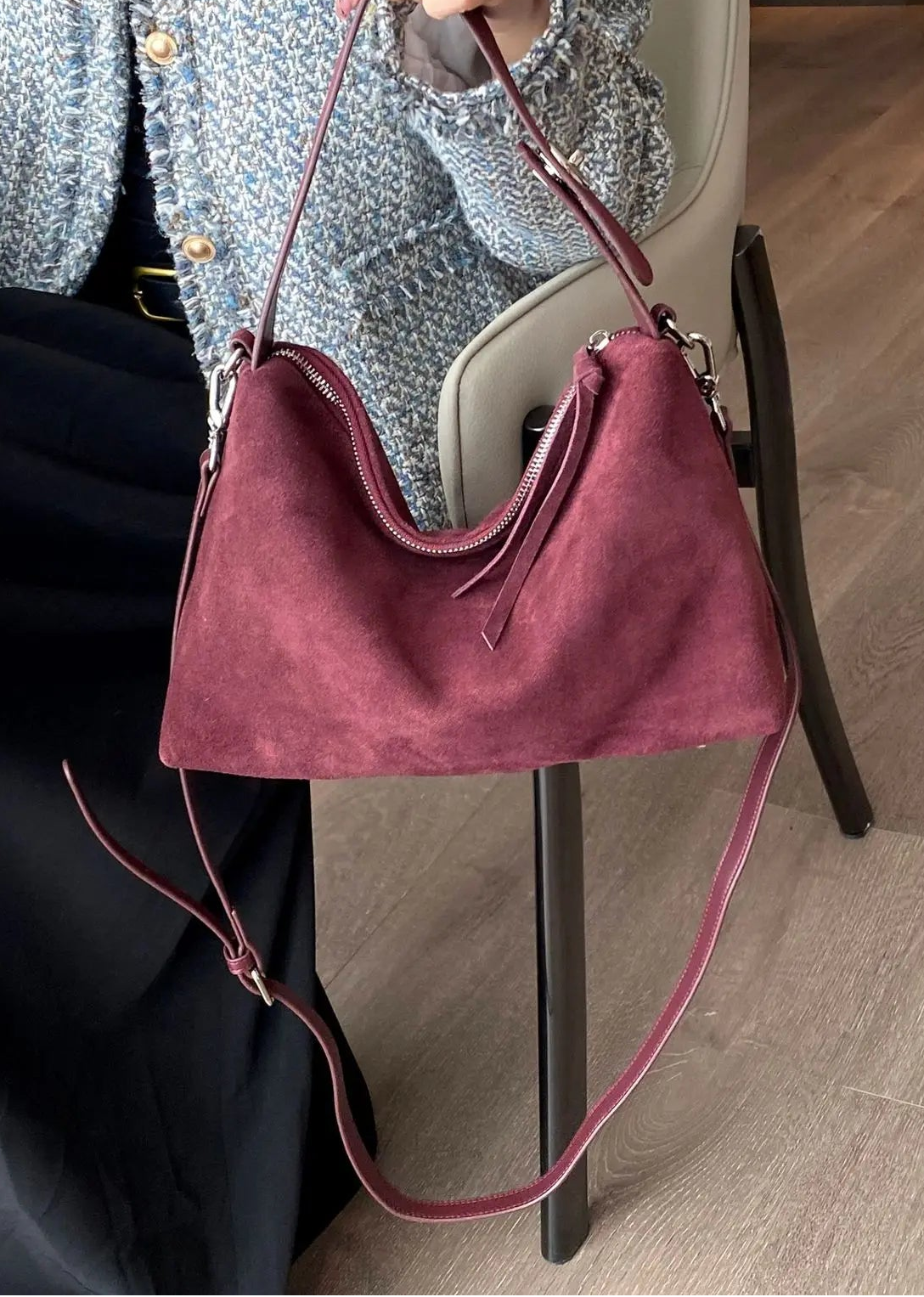 Sac à main bandoulière en daim doux - Ginevra - Maison Elvira