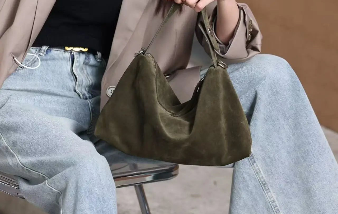 Sac à main bandoulière en daim doux - Ginevra - Maison Elvira