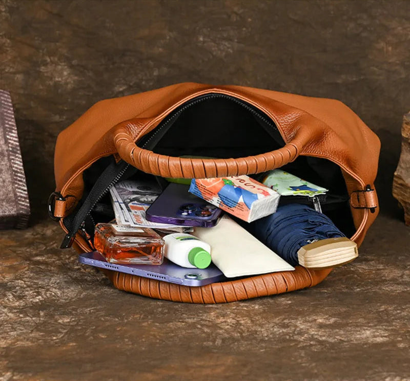 Sac à main bandoulière fourre-tout en cuir véritable ample - Caterina - Maison Elvira