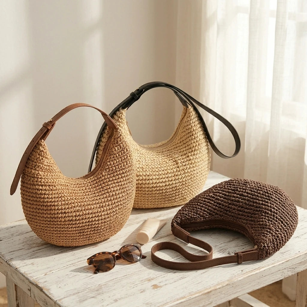 Sac à main bandoulière bohème en paille tissée - Nerina
