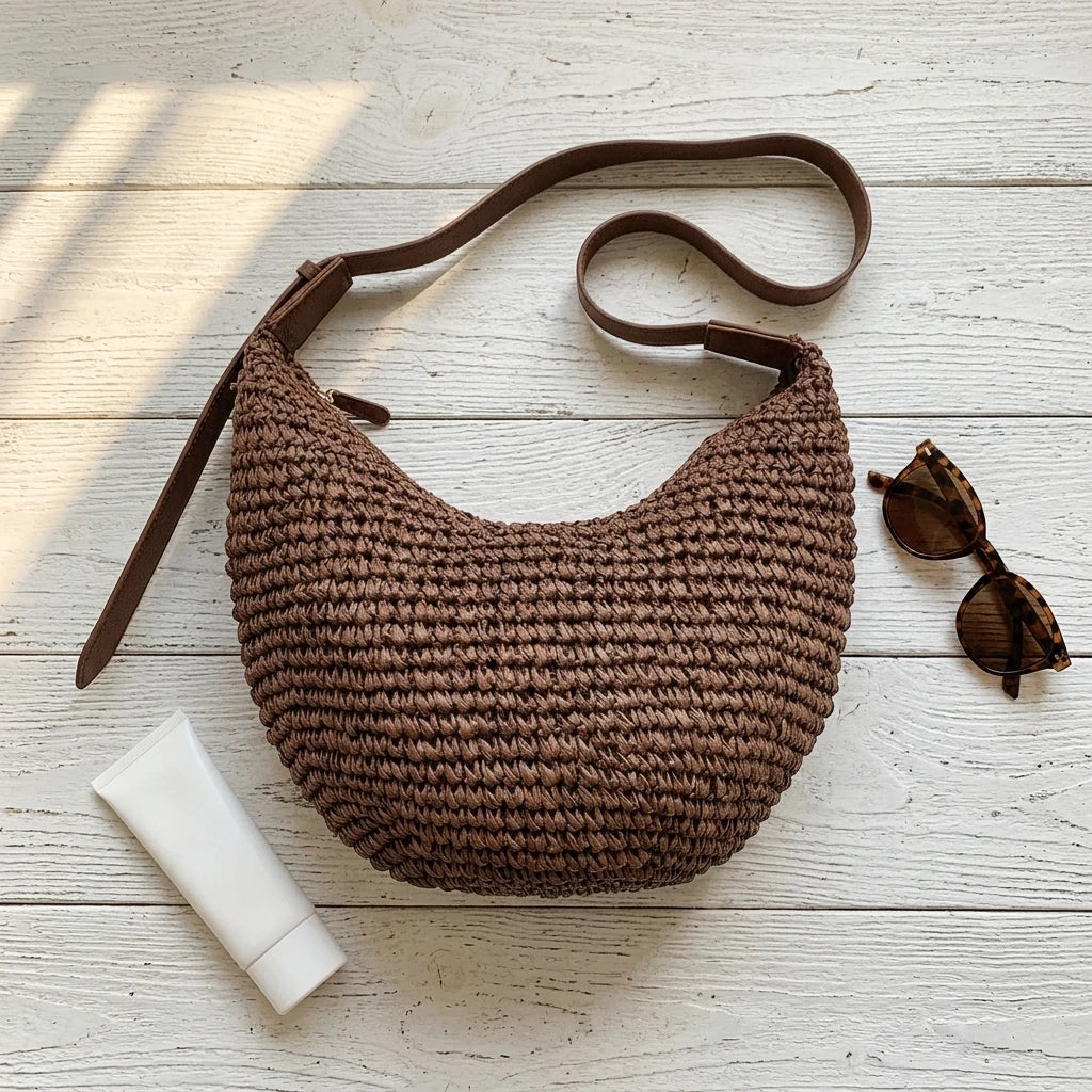 Sac à main bandoulière bohème en paille tissée - Nerina