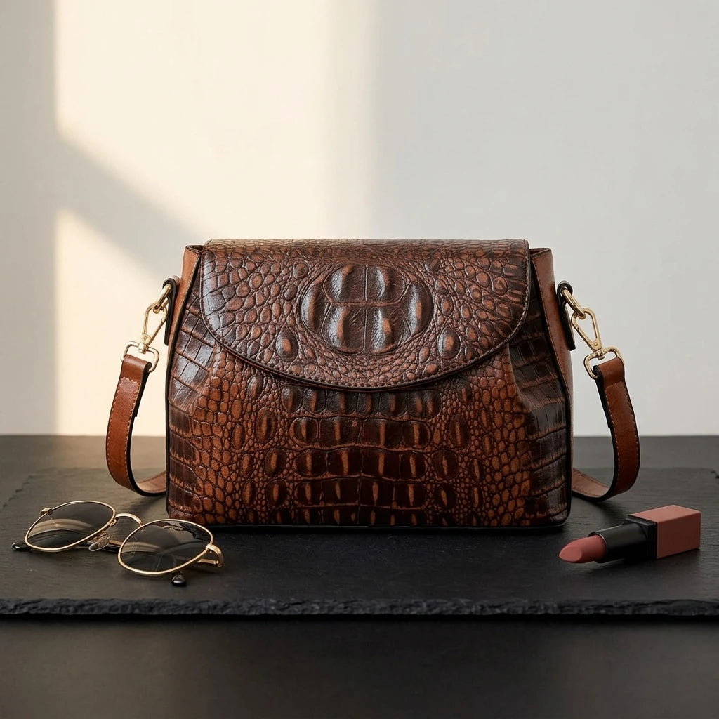 Sac à main bandoulière cuir de vache véritable embossé - Marcella