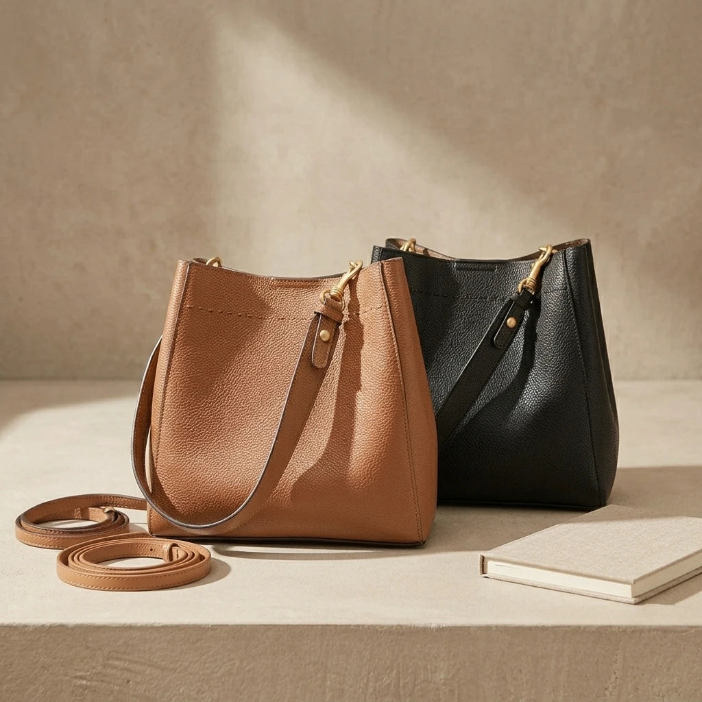 Sac à main bandoulière cuir de vache véritable seau authentique - Rosa