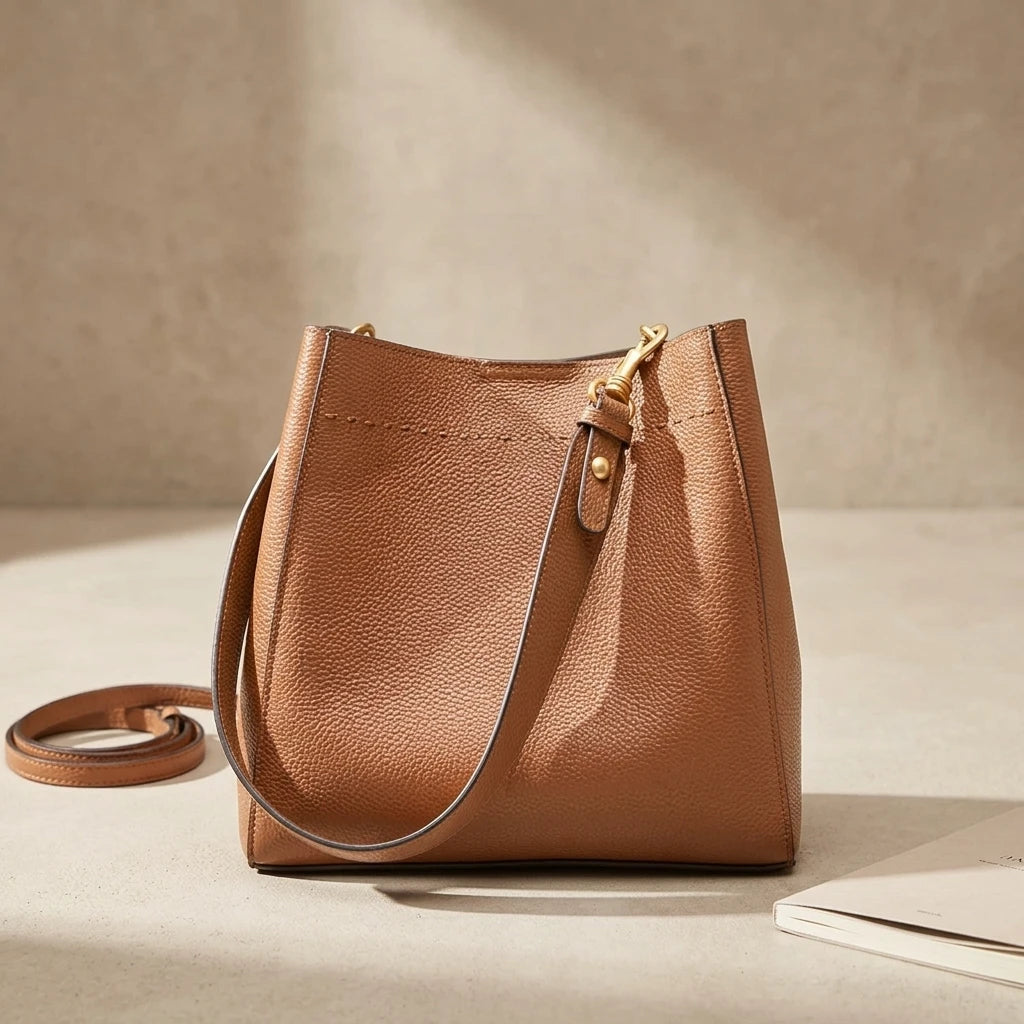 Sac à main bandoulière cuir de vache véritable seau authentique - Rosa