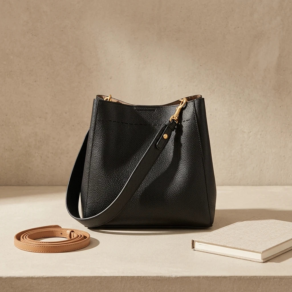 Sac à main bandoulière cuir de vache véritable seau authentique - Rosa