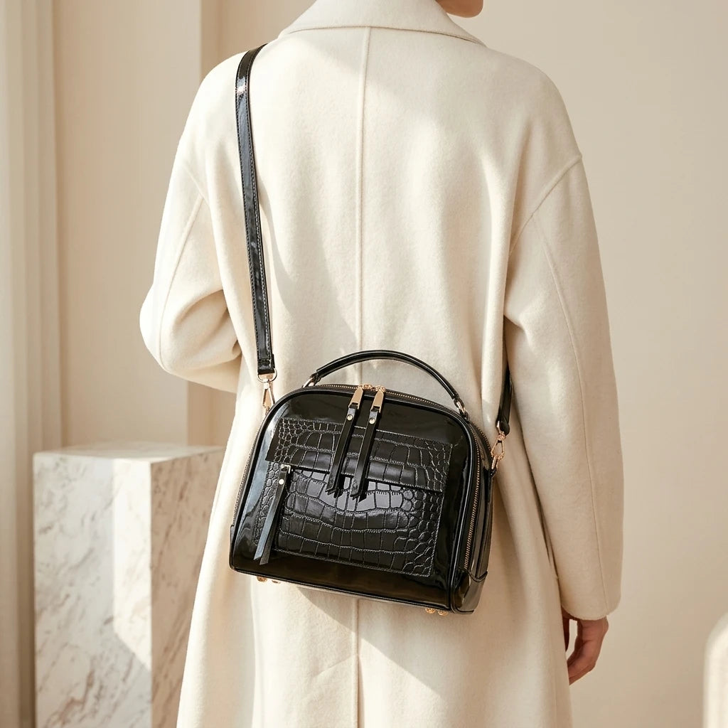Sac à main bandoulière effet crocodile brillant - Alessia