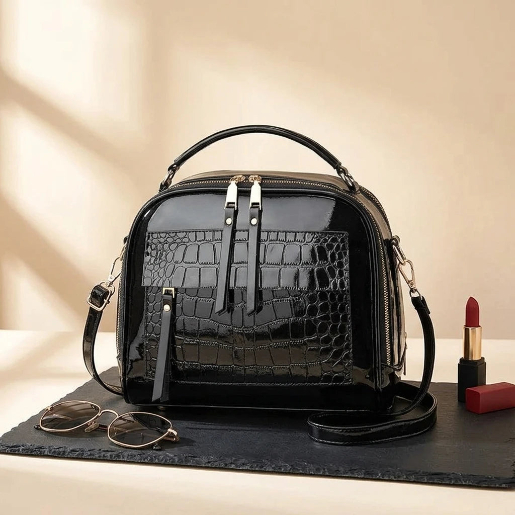 Sac à main bandoulière effet crocodile brillant - Alessia