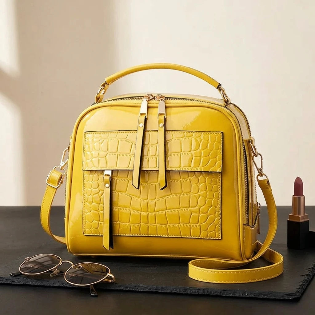 Sac à main bandoulière effet crocodile brillant - Alessia