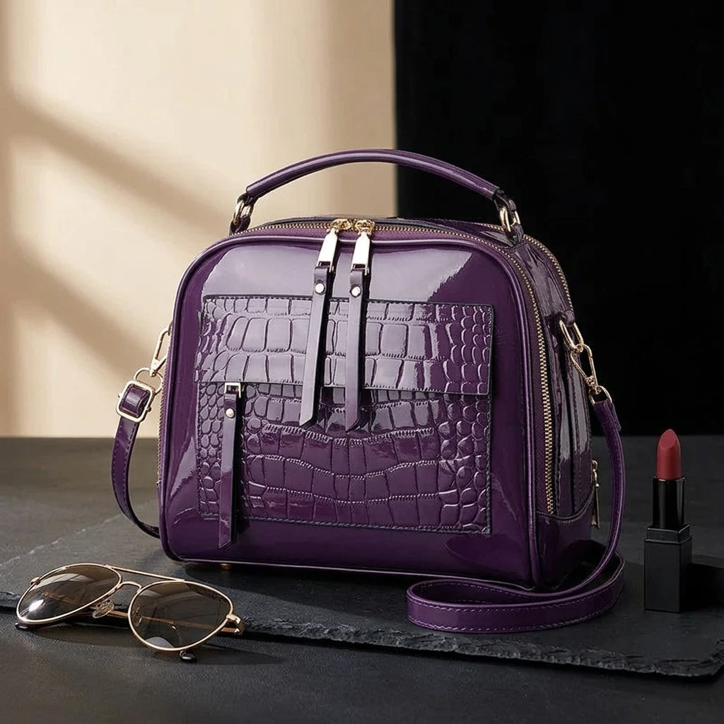 Sac à main bandoulière effet crocodile brillant - Alessia