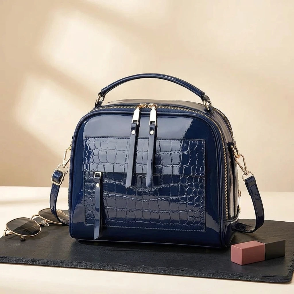 Sac à main bandoulière effet crocodile brillant - Alessia