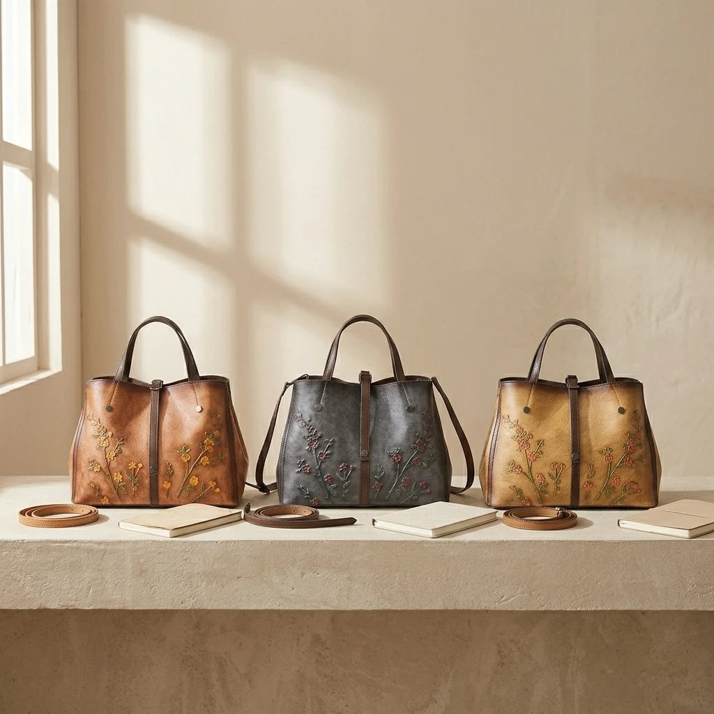 Sac à main bandoulière en cuir véritable brodé - Clotilde