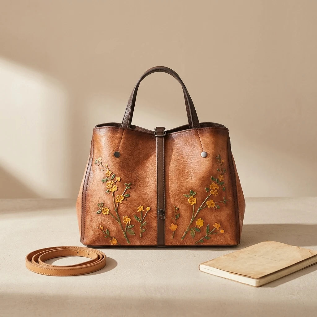 Sac à main bandoulière en cuir véritable brodé - Clotilde