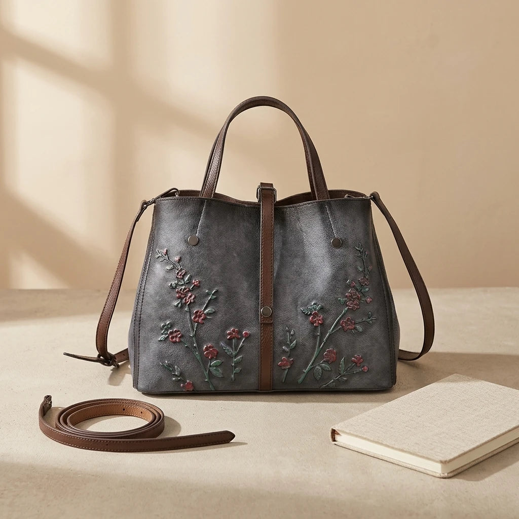 Sac à main bandoulière en cuir véritable brodé - Clotilde