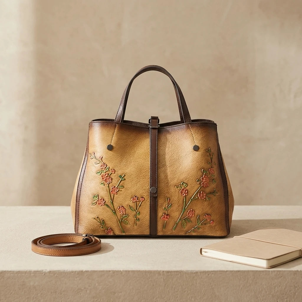 Sac à main bandoulière en cuir véritable brodé - Clotilde