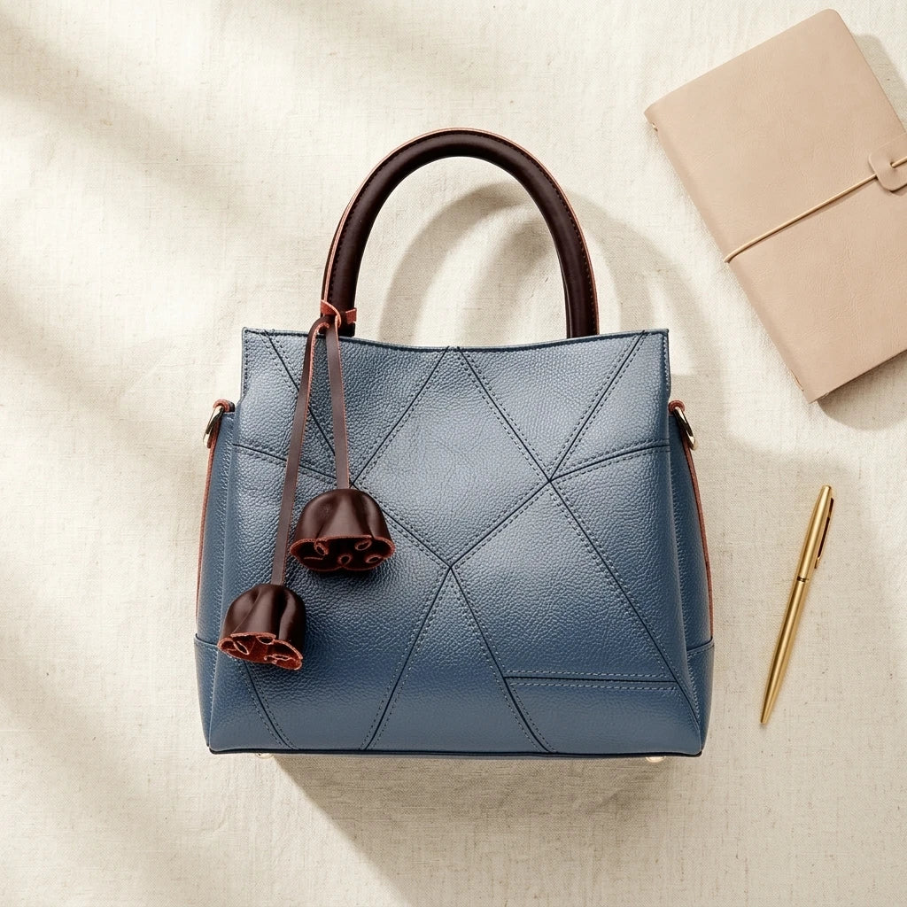 Sac à main bandoulière en cuir véritable fleuri - Cinzia