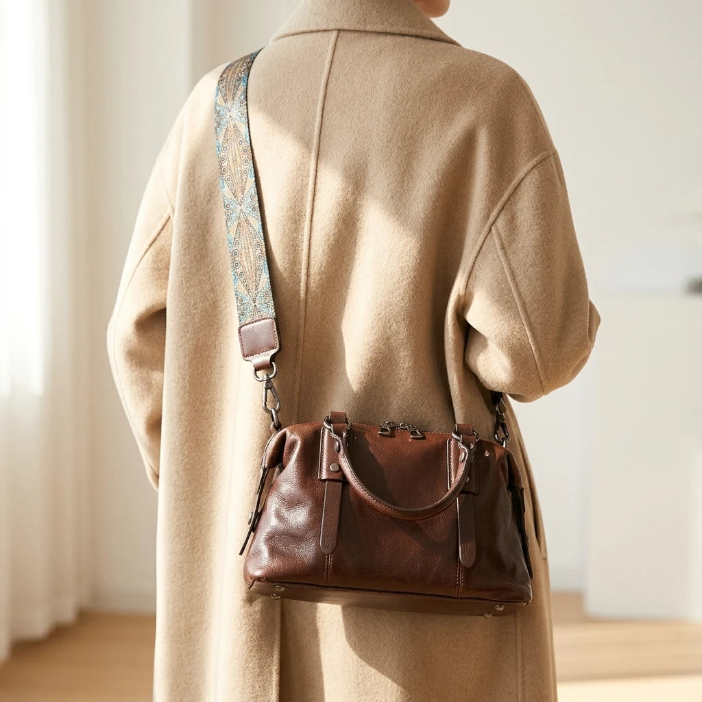Sac à main bandoulière en cuir véritable sobre - Carla