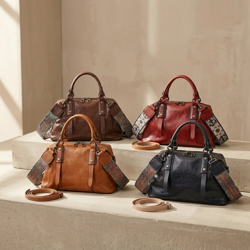 Sac à main bandoulière en cuir véritable sobre - Carla