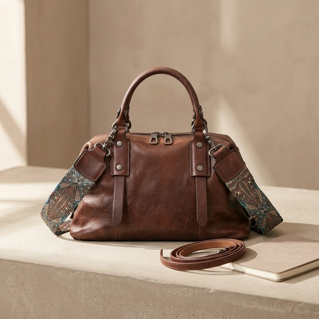 Sac à main bandoulière en cuir véritable sobre - Carla