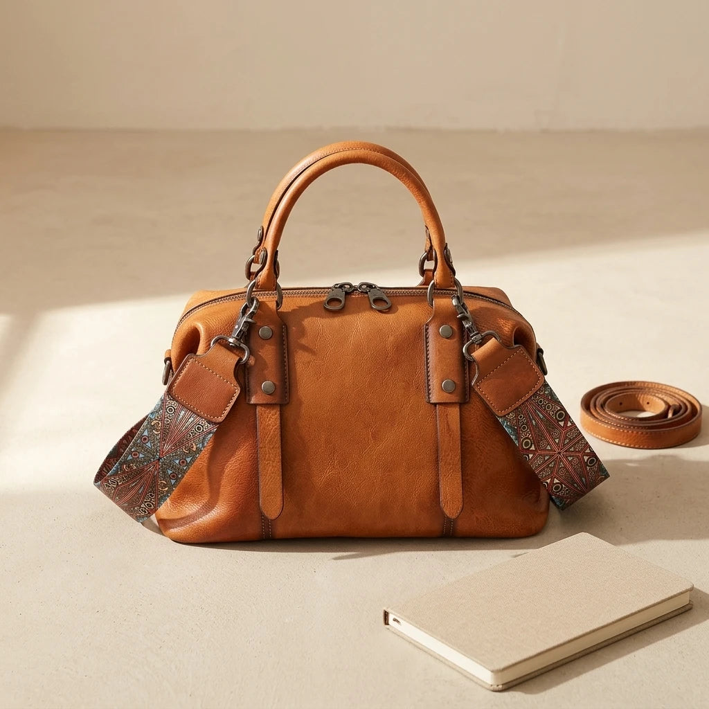 Sac à main bandoulière en cuir véritable sobre - Carla