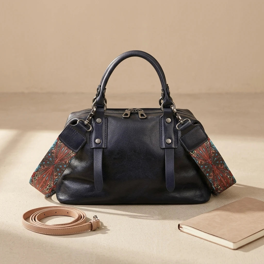 Sac à main bandoulière en cuir véritable sobre - Carla