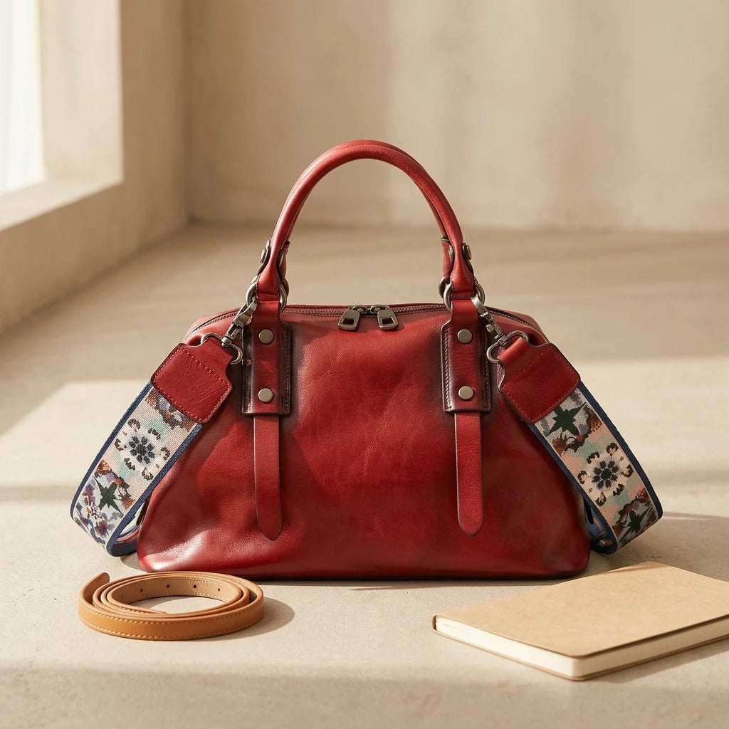 Sac à main bandoulière en cuir véritable sobre - Carla