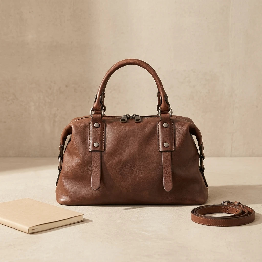 Sac à main bandoulière en cuir véritable sobre - Carla