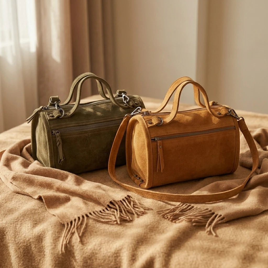 Sac à main bandoulière en daim authentique - Caterina