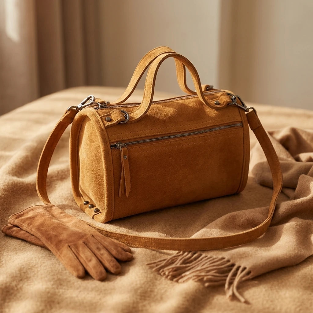 Sac à main bandoulière en daim authentique - Caterina