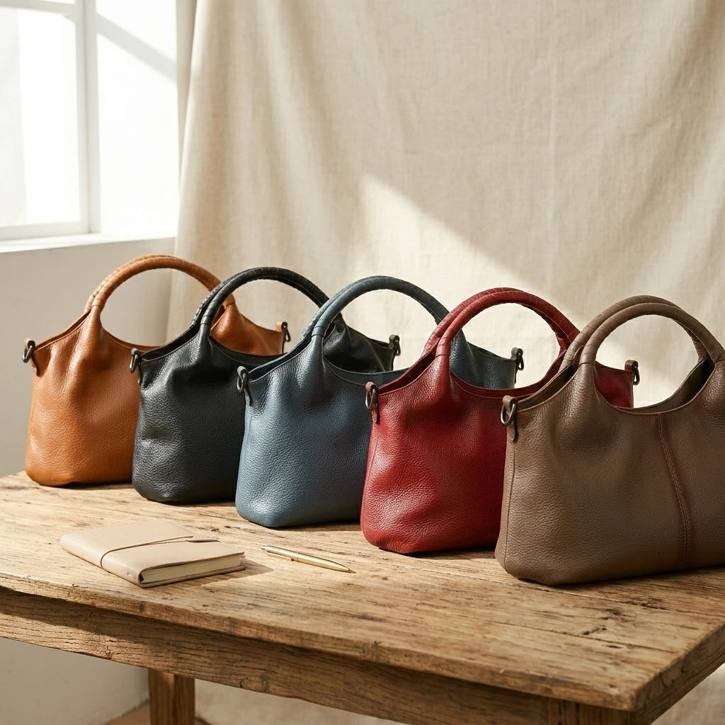Sac à main bandoulière fourre-tout en cuir véritable ample - Caterina