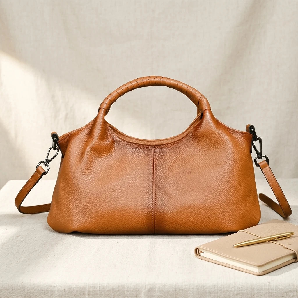 Sac à main bandoulière fourre-tout en cuir véritable ample - Caterina