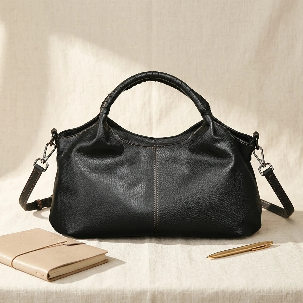 Sac à main bandoulière fourre-tout en cuir véritable ample - Caterina