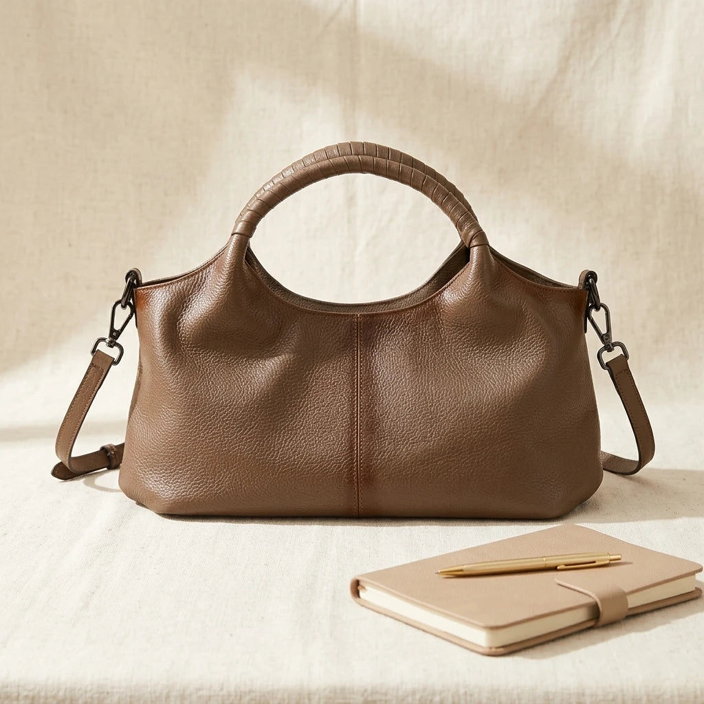 Sac à main bandoulière fourre-tout en cuir véritable ample - Caterina