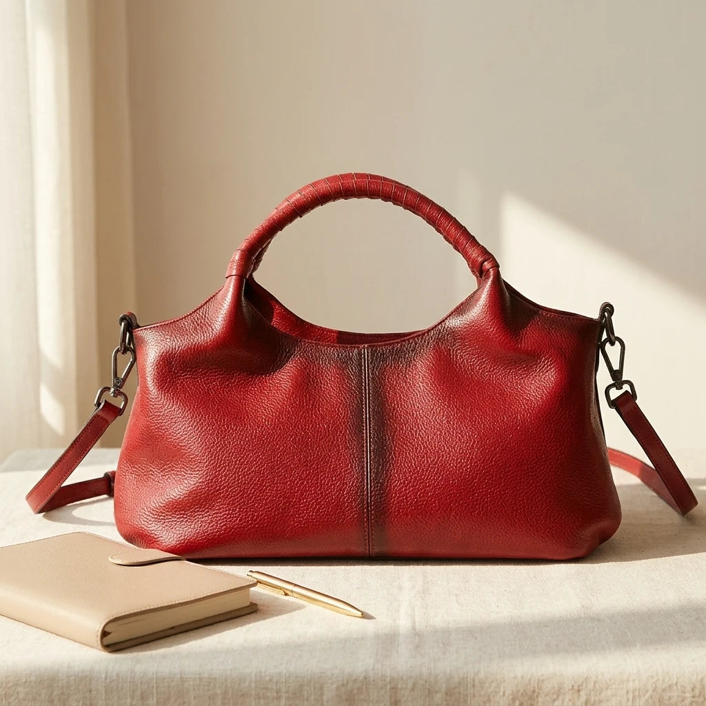 Sac à main bandoulière fourre-tout en cuir véritable ample - Caterina