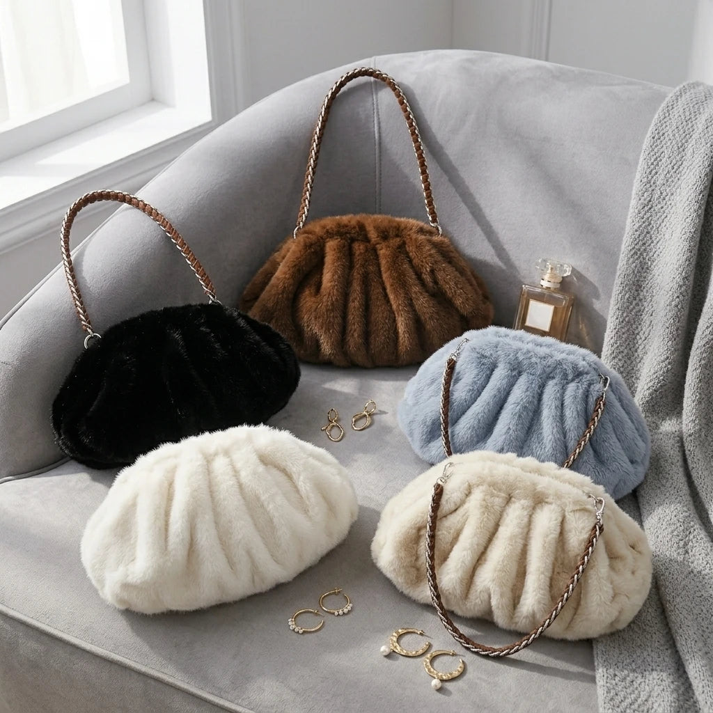 Sac à main bandoulière moelleux en fausse fourrure - Isadora