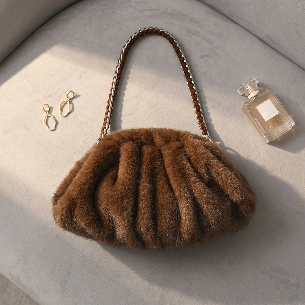 Sac à main bandoulière moelleux en fausse fourrure - Isadora