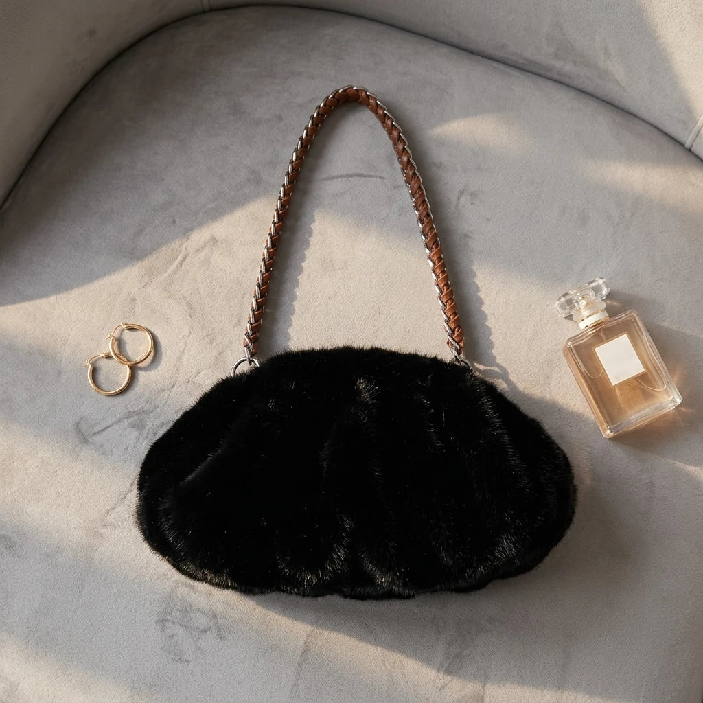 Sac à main bandoulière moelleux en fausse fourrure - Isadora