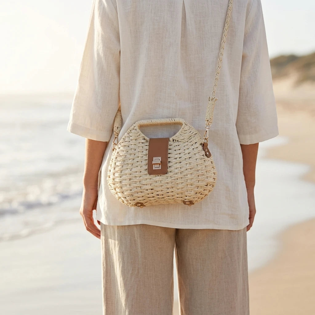 Sac à main bandoulière tissé en paille élégant - Isabella