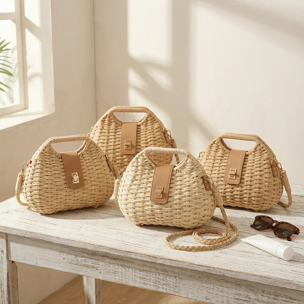 Sac à main bandoulière tissé en paille élégant - Isabella